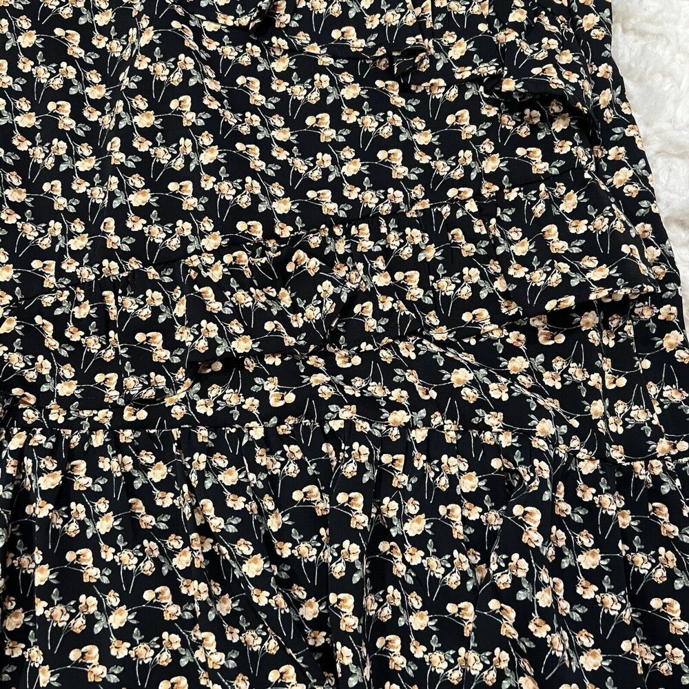 Luna Black Floral Tiered Midi Skirt Womens Medium Elastic Waist Ruffle Boho - Picture 4 of 5
